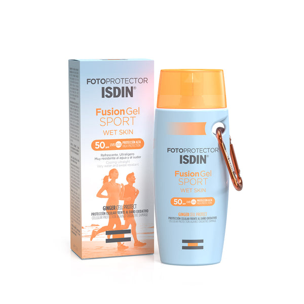 Fusion Gel Sport SPF 50 - Protector solar resistente al agua y al sudor para rostro y cuerpo