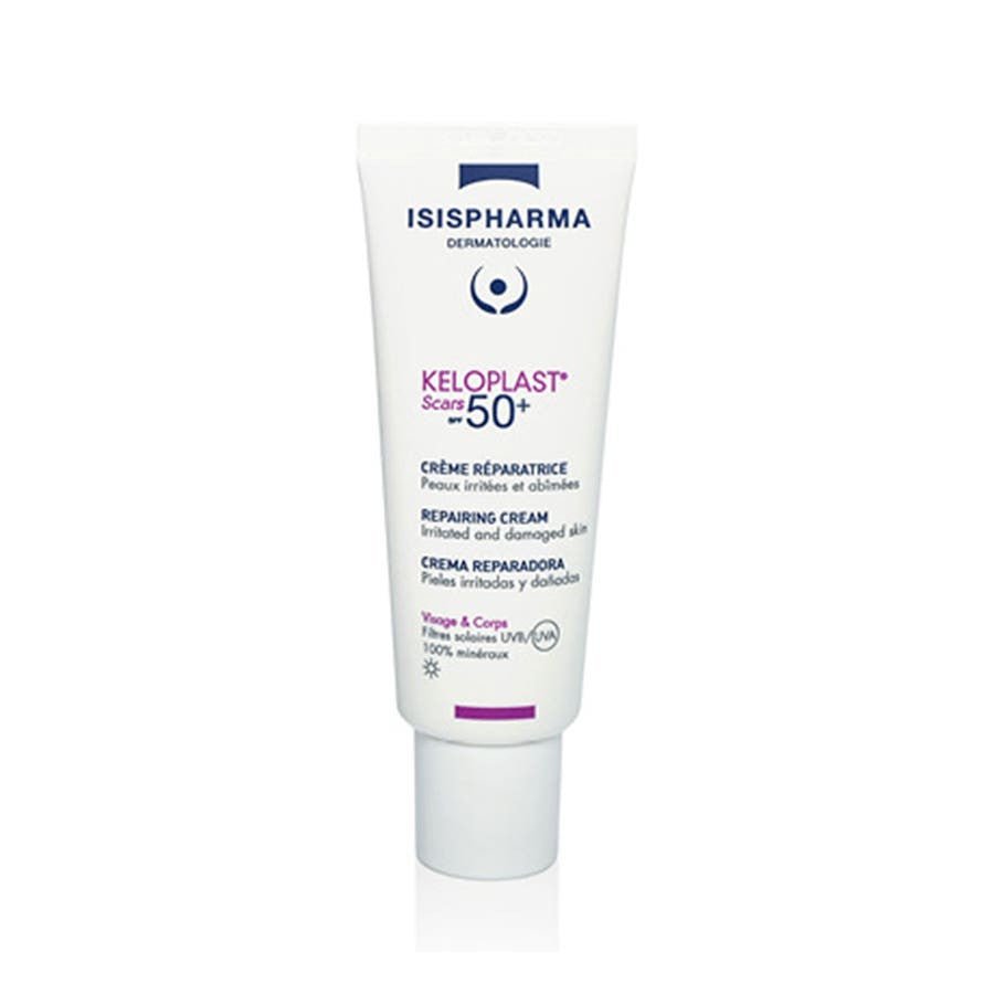 Isispharma Keloplast Scars SPF50+ - crema reparadora SPF50+ para cicatrices y piel irritada o dañada
