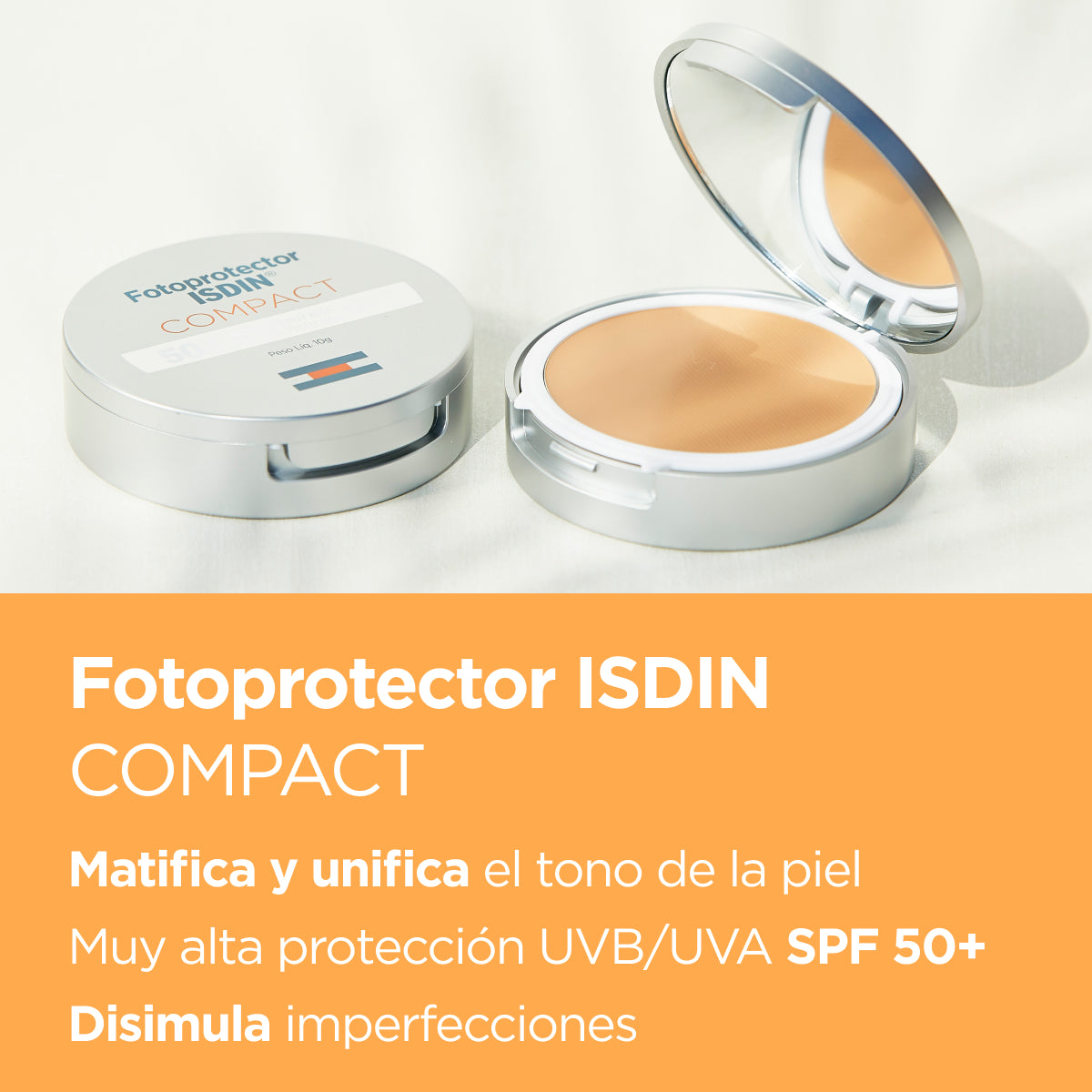Fotoprotector Compact SPF 50 + - Maquillaje compacto con muy alta protección en dos colores