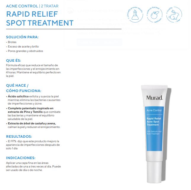 Rapid relief spot treatment - Tratamiento de acné de maxima potencia para urgencias.