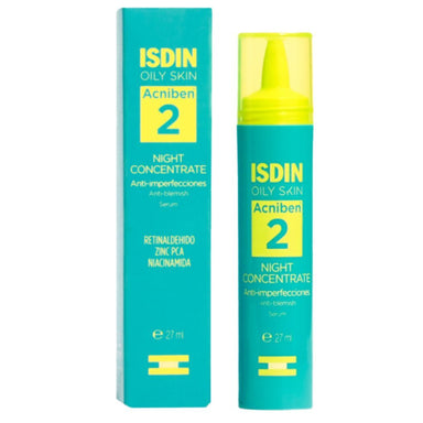 Envase y caja de ISDIN Acniben Night Concentrate, concentrado de noche anti-imperfecciones 27 ml