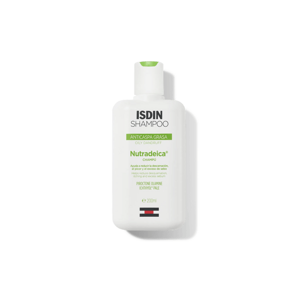 ISDIN Nutradeica Champú Anticaspa Grasa 200 ml, envase frontal