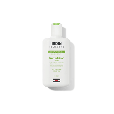 ISDIN Nutradeica Champú Anticaspa Grasa 200 ml, envase frontal
