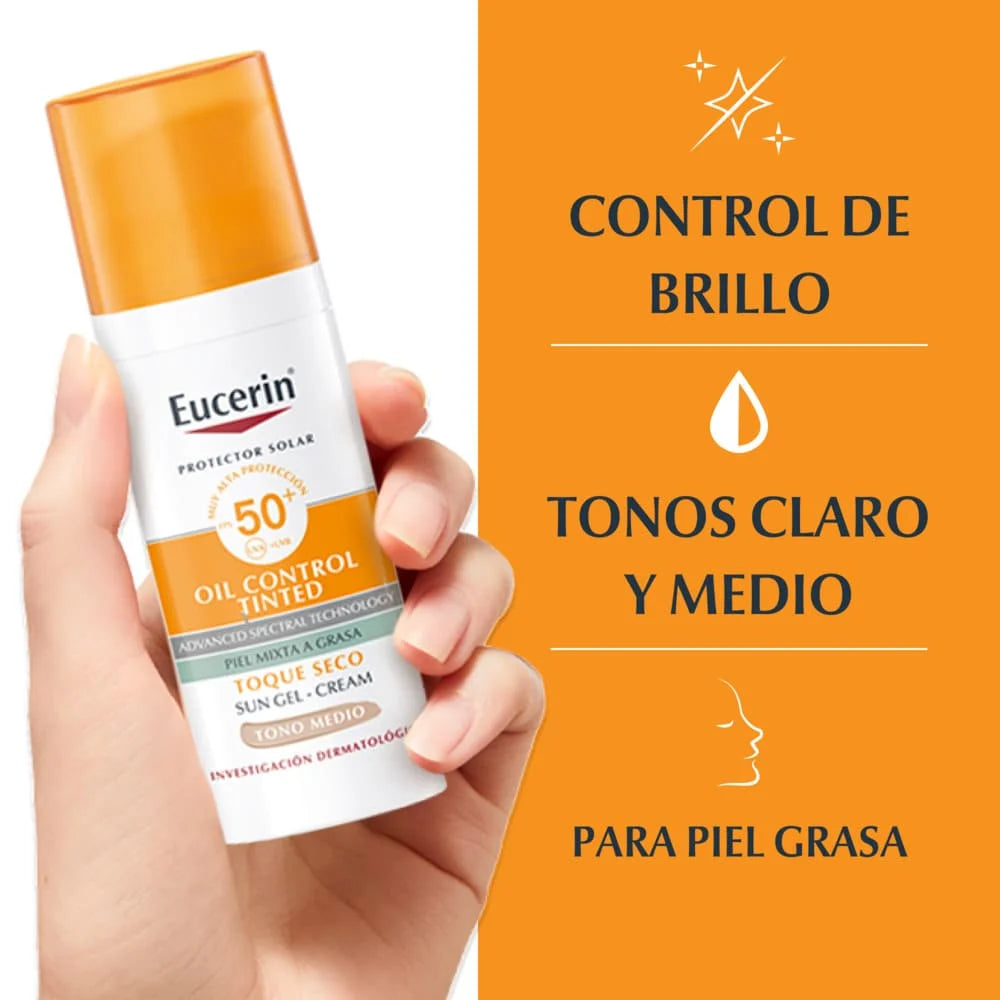 Eucerin Oil Control Tinted SPF 50+ – Protección solar + acabado mate que controla el exceso de grasa