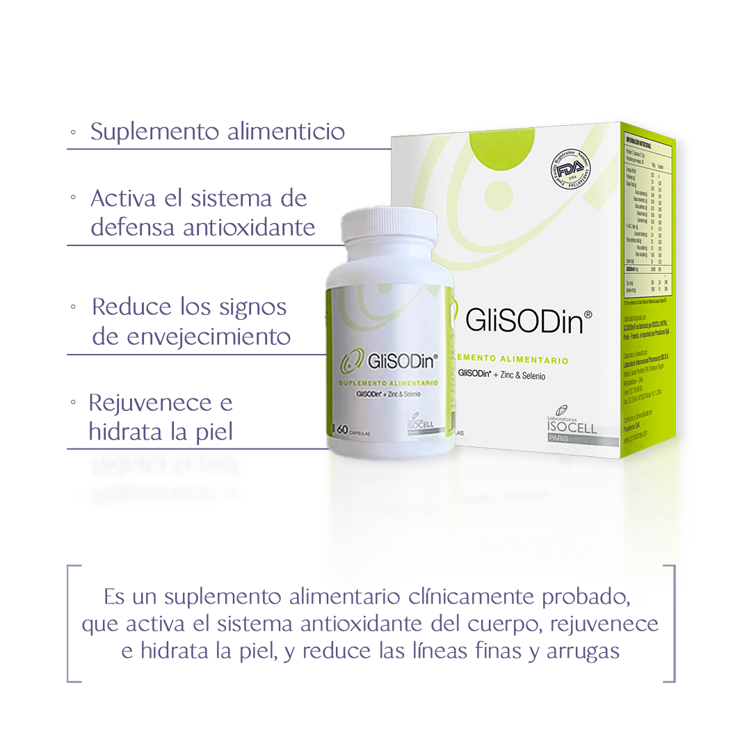 GliSODin  - 3 meses - Antioxidante sistémico. Rejuvenece, hidrata, y da brillo