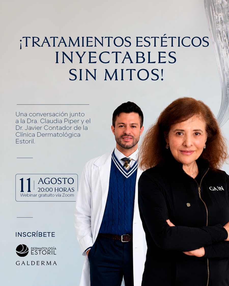 Webinar gratuito hoy 11 de agosto 20:00 hrs: tratamientos estéticos inyectables sin mitos, con la Dra. Claudia Piper y el Dr. Javier Contador